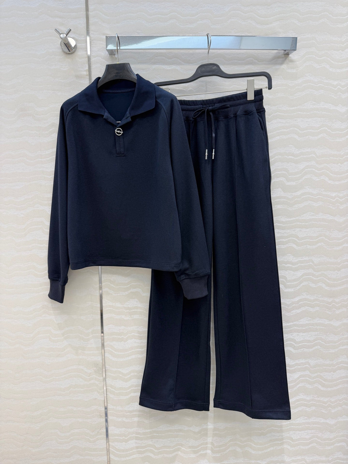 HM 26s Polo Sweatpants Set Navy Blue Wool Silk Blend 429399