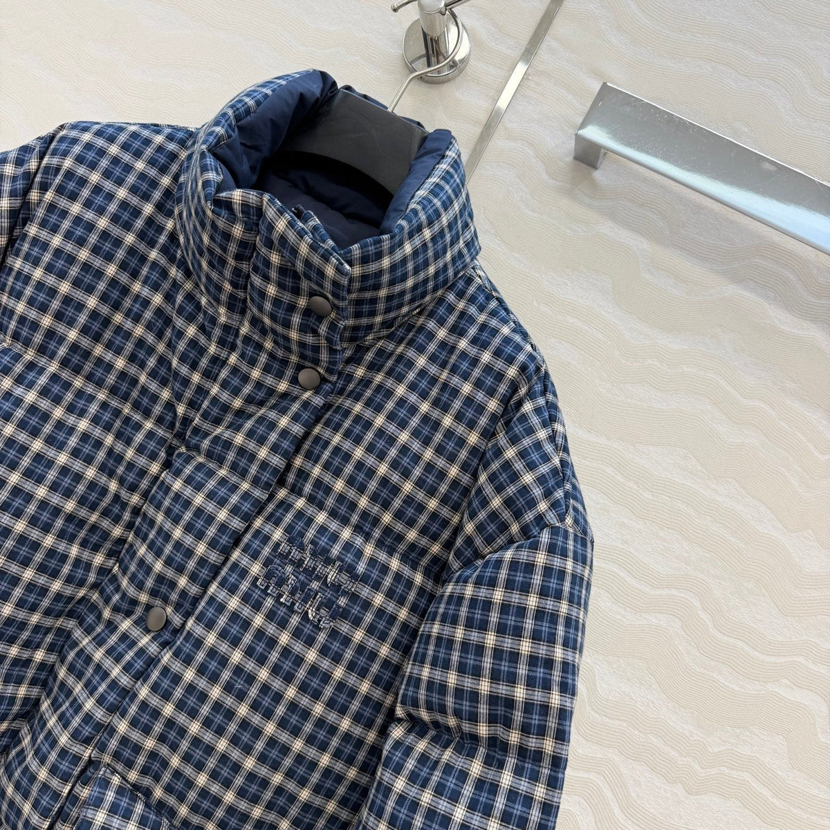 Miu 26s Down Jacket Blue Check Cotton Flannel 438929