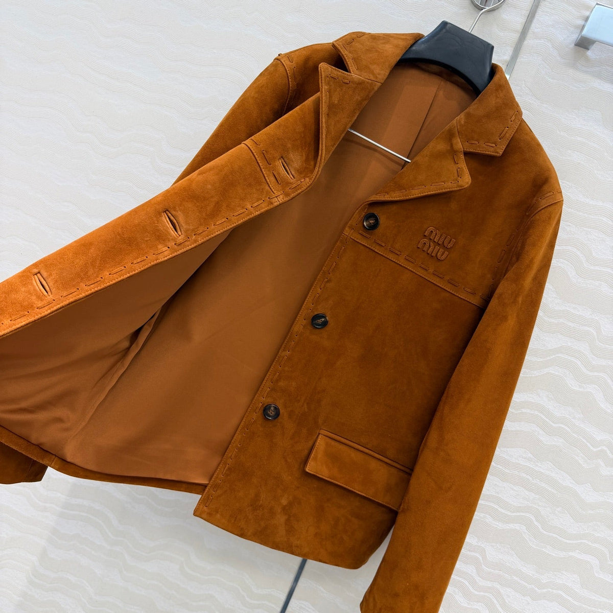Miumiu 26S Suede Leather Jacket Brown 440900