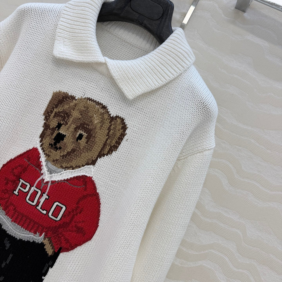 Ralph Lauren 26S Polo Bear Collar Knit Sweater Cream White 440986