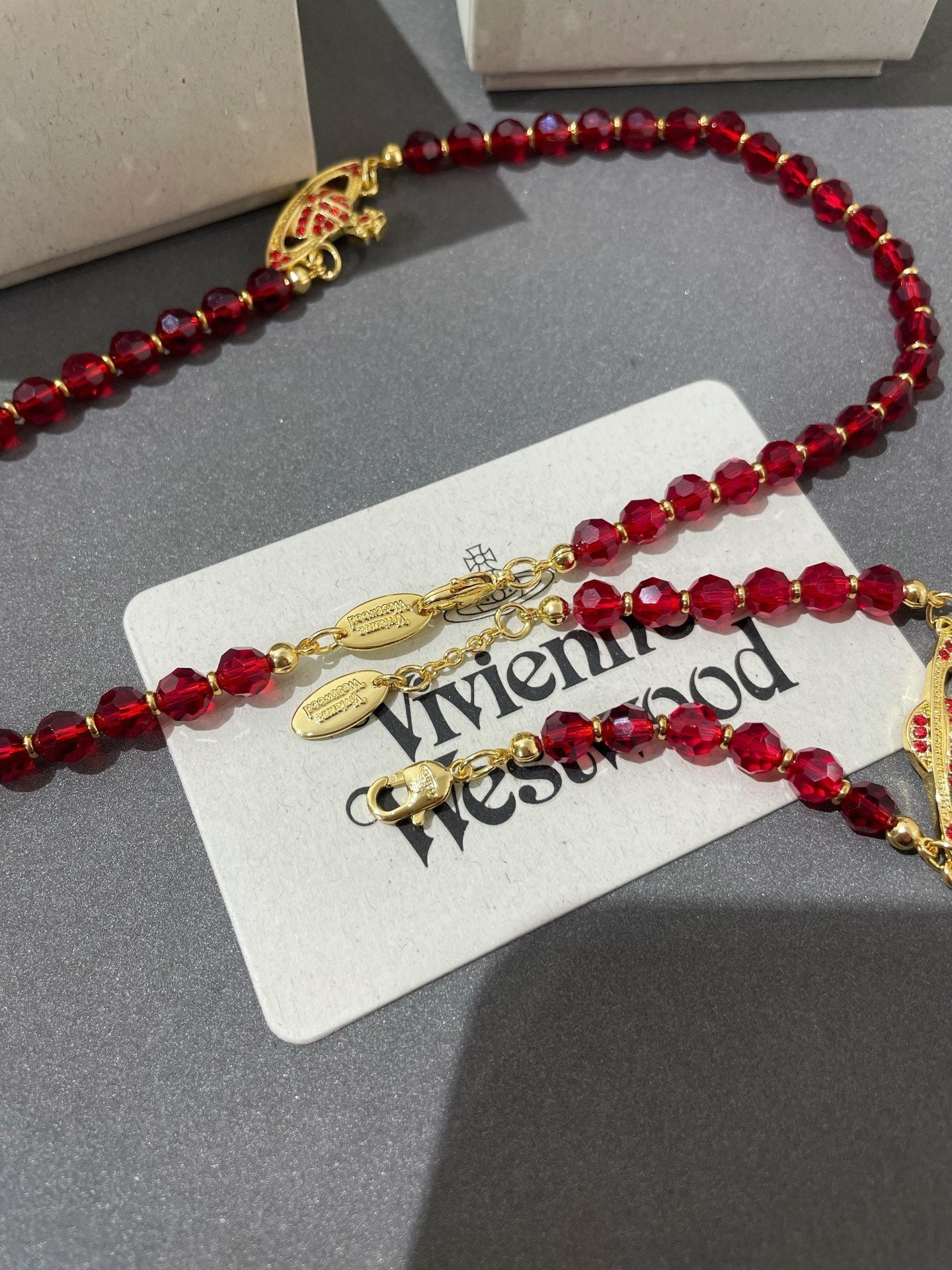 Vivienne Westwood Red Crystal Saturn Necklace