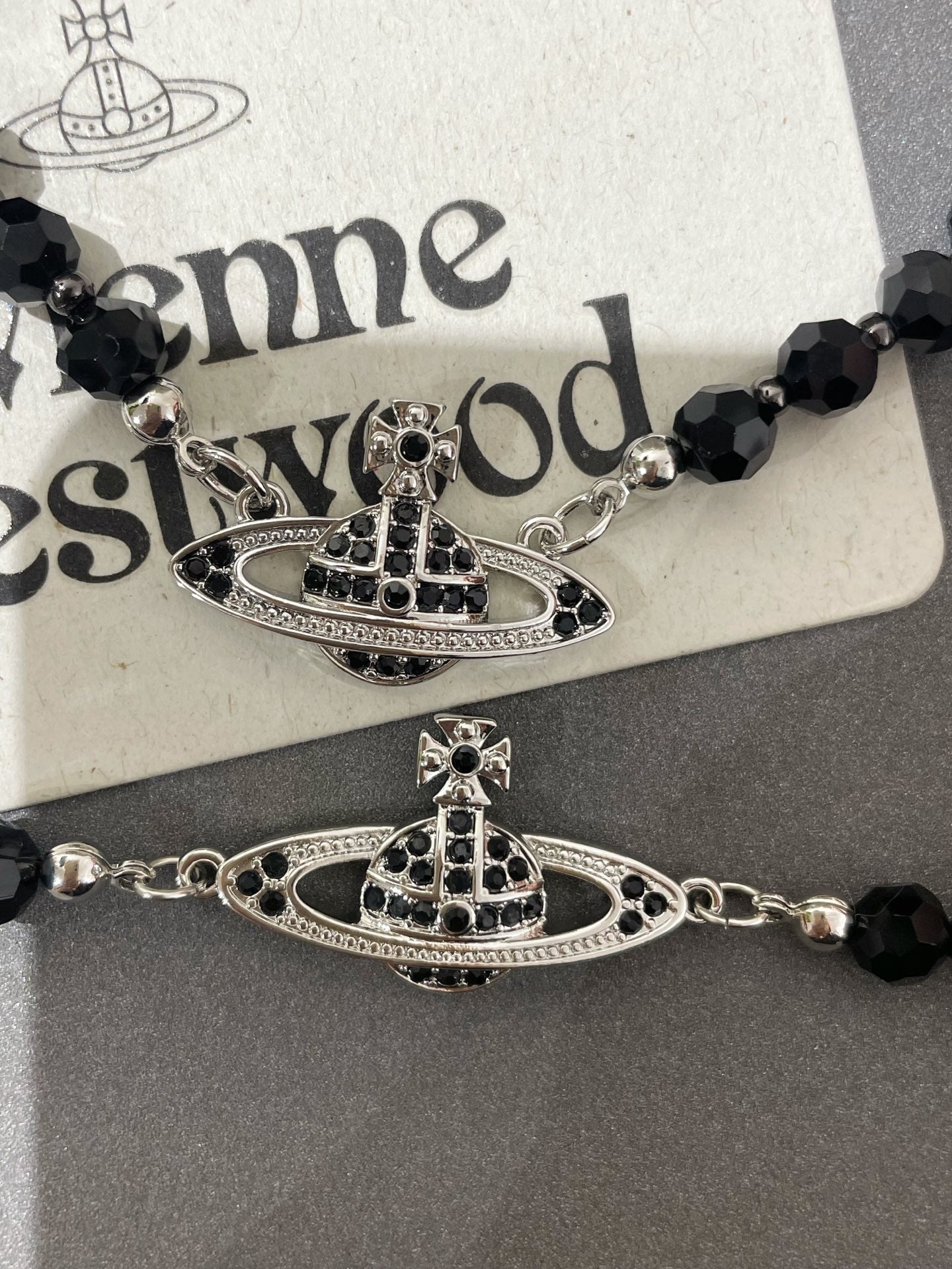 Vivienne Westwood Black Crystal Saturn Necklace