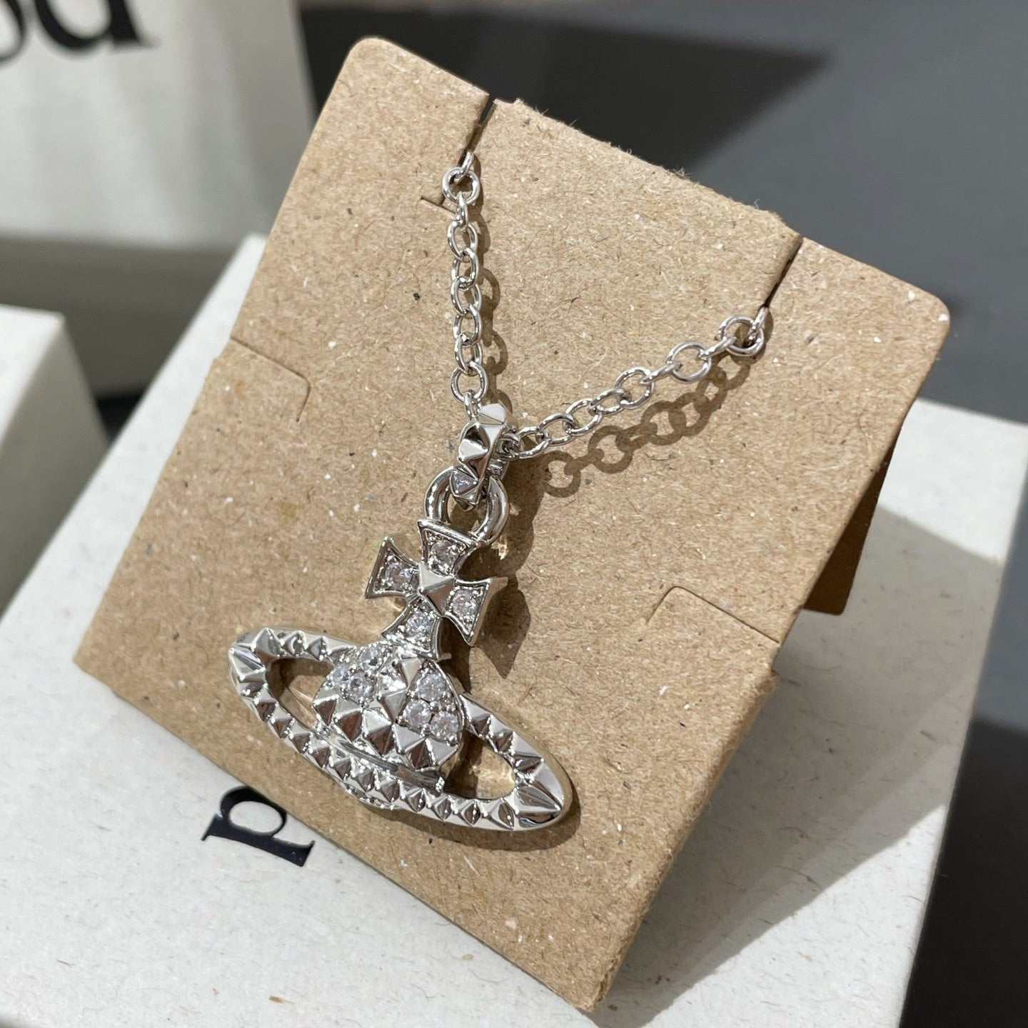 Vivienne Silver Studded Saturn Necklace Sliver