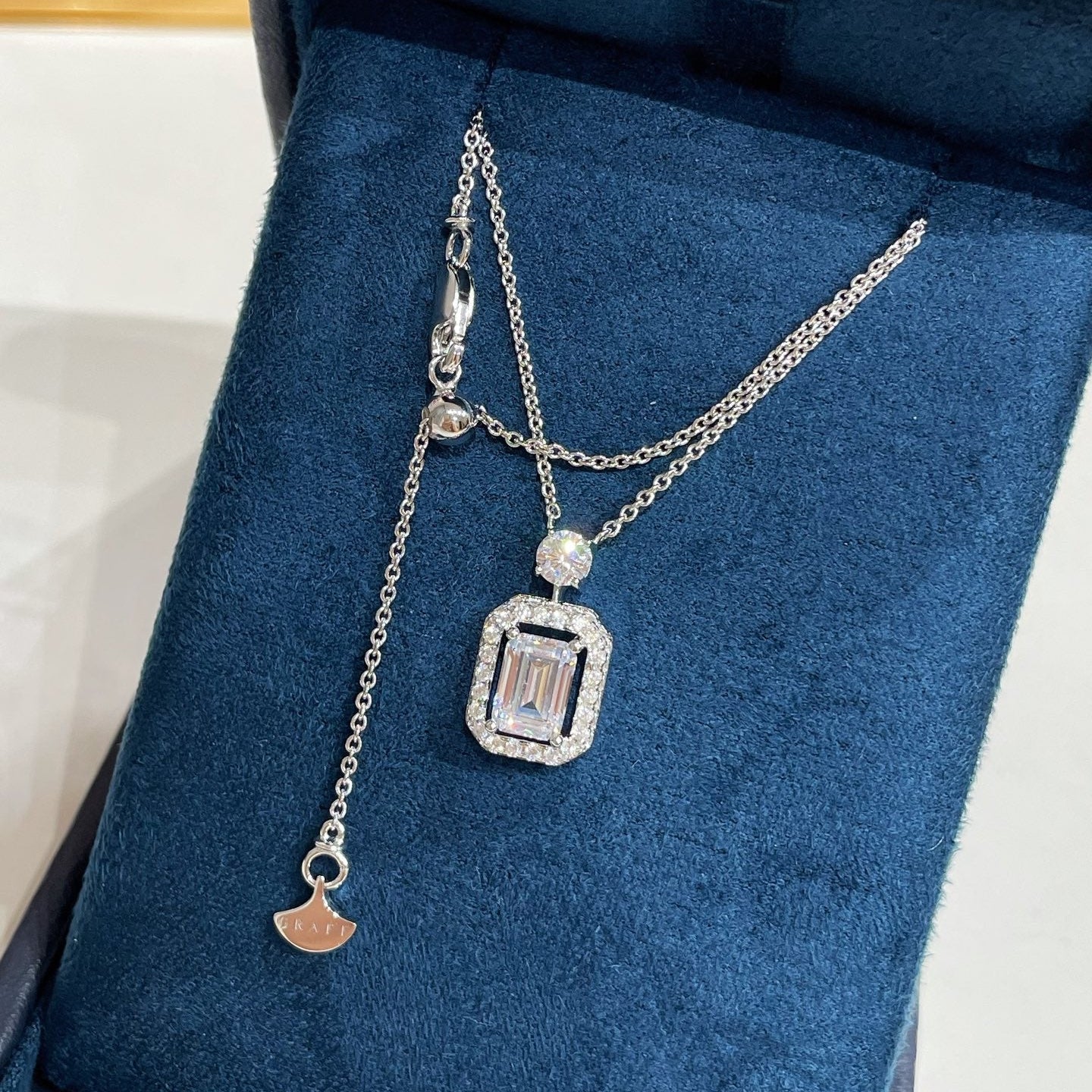 Graff Constellation Emerald Cut Diamond Pendant Necklace Sliver