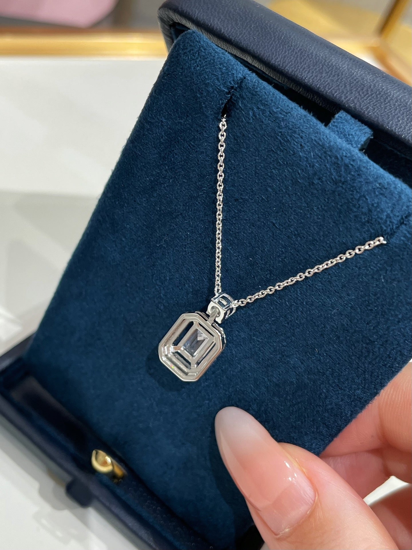 Graff Constellation Emerald Cut Diamond Pendant Necklace Sliver