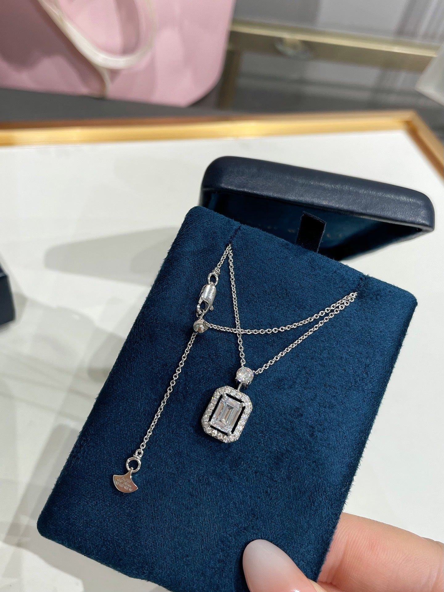 Graff Constellation Emerald Cut Diamond Pendant Necklace Sliver