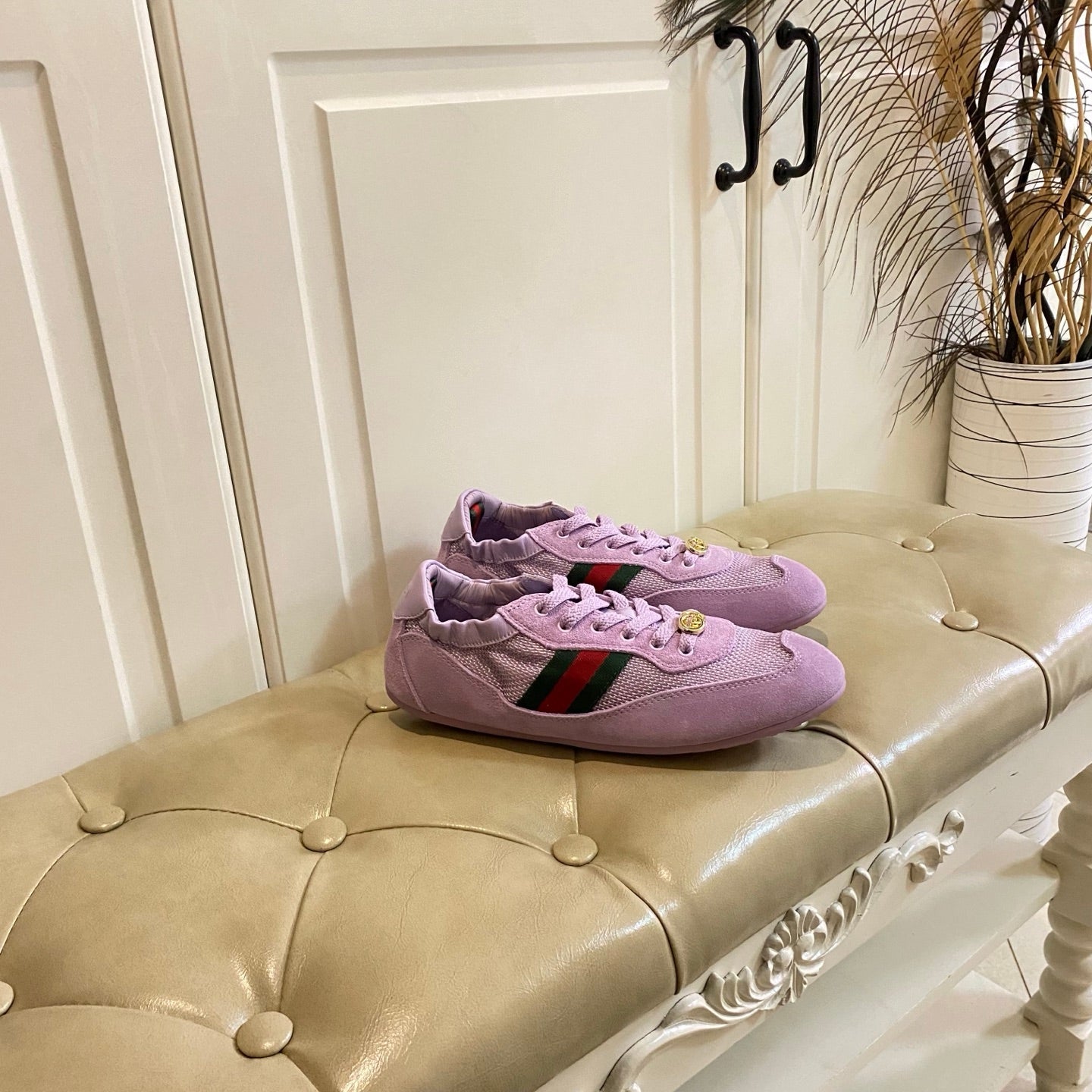 Gucci 26s Sneaker In Light Purple Suede And Mesh Fabric