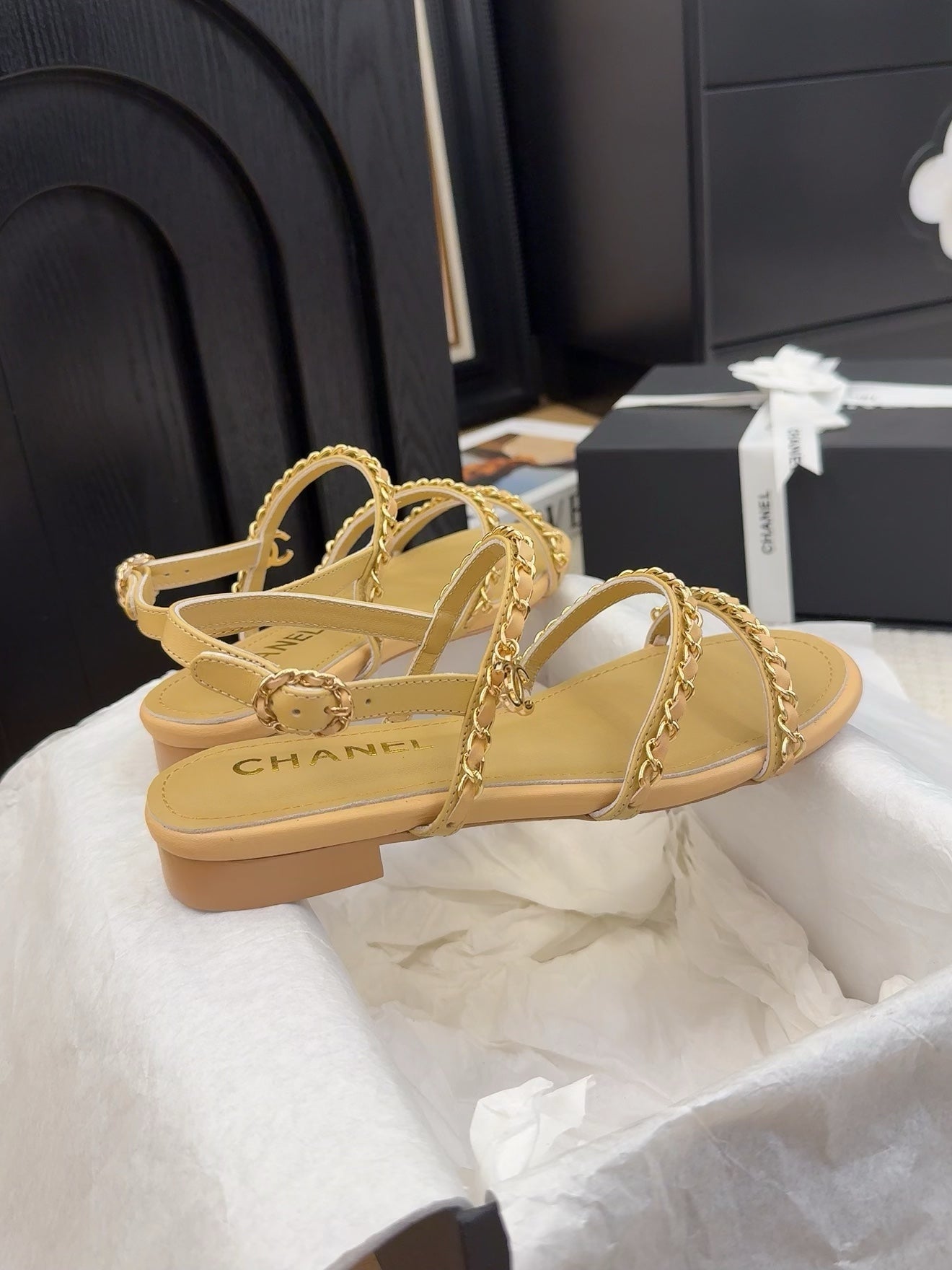 CC 25S Sandal Three Leather Strap Beige Calfskin