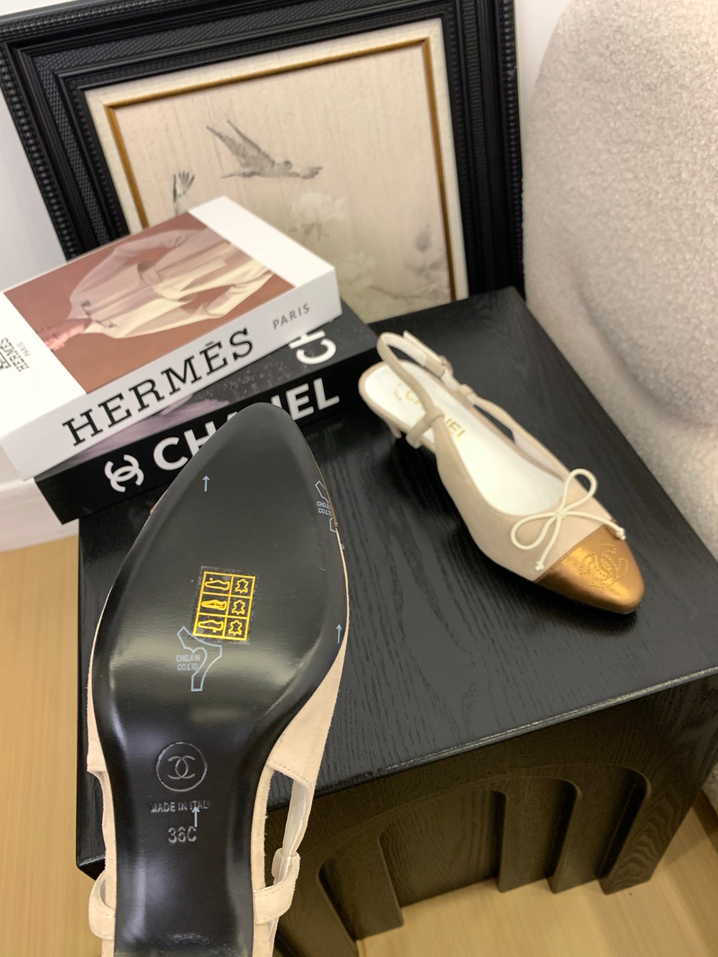 CC 25 Slingbacks 45 Bow With Beige Suede Mix Gold Sheepskin 277673