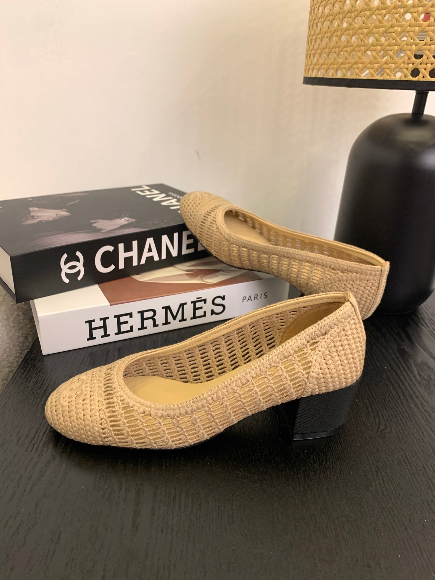 cc 25 ballet flat 50mm beige raffia 288818