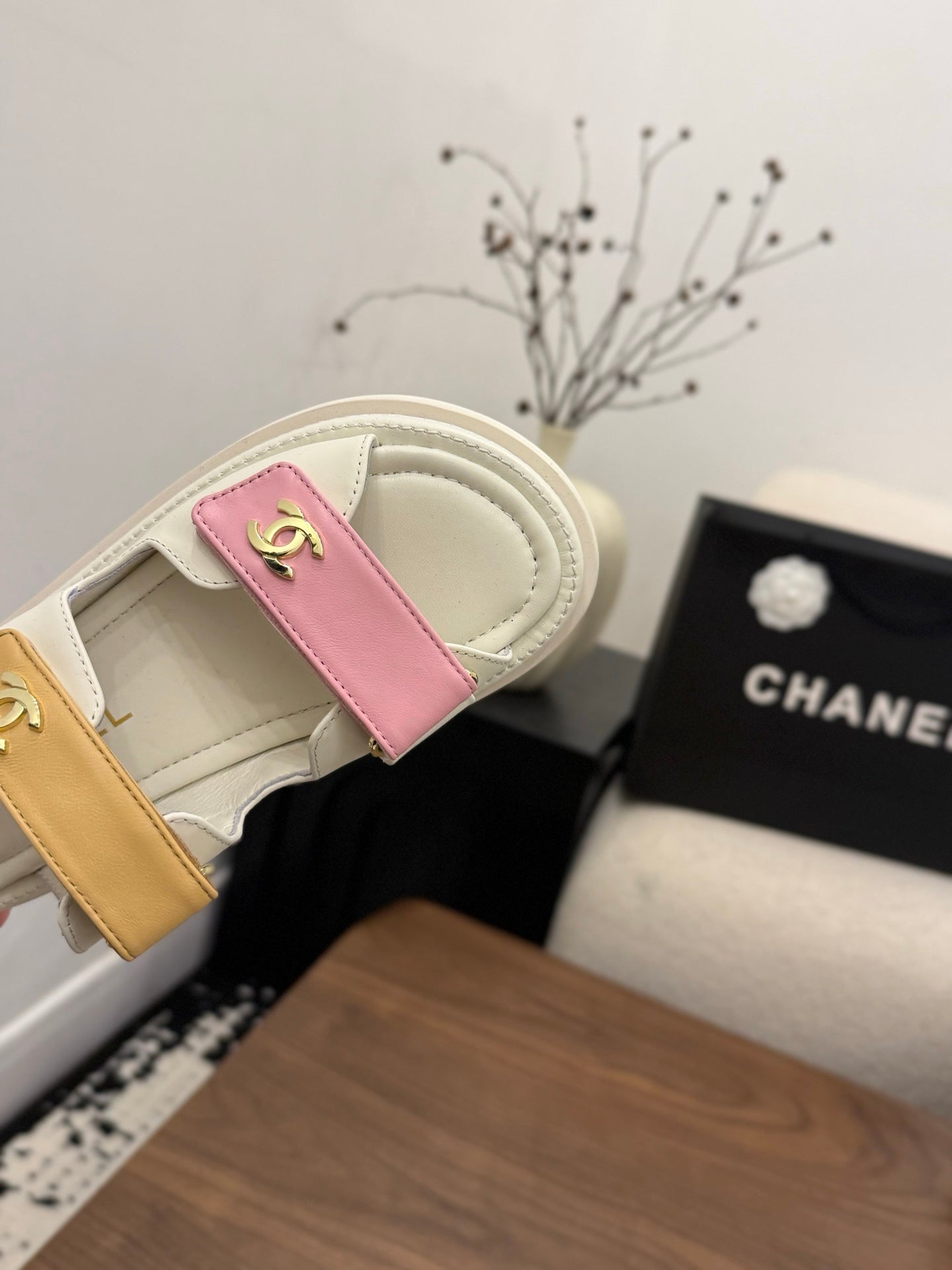 CC Dad Mules White Pink Brown Calfskin 850577