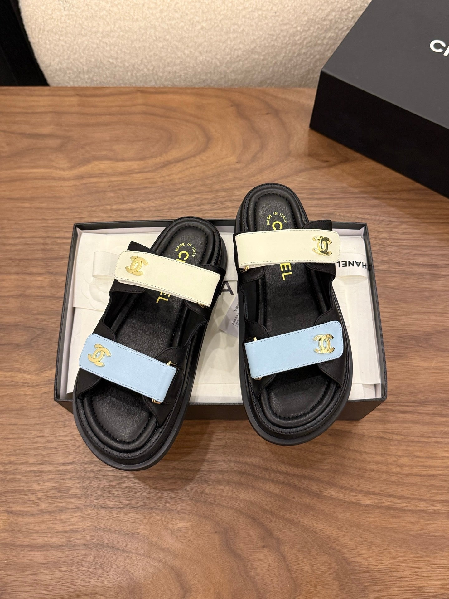 CC Dad Mules White Black Blue Calfskin 850571