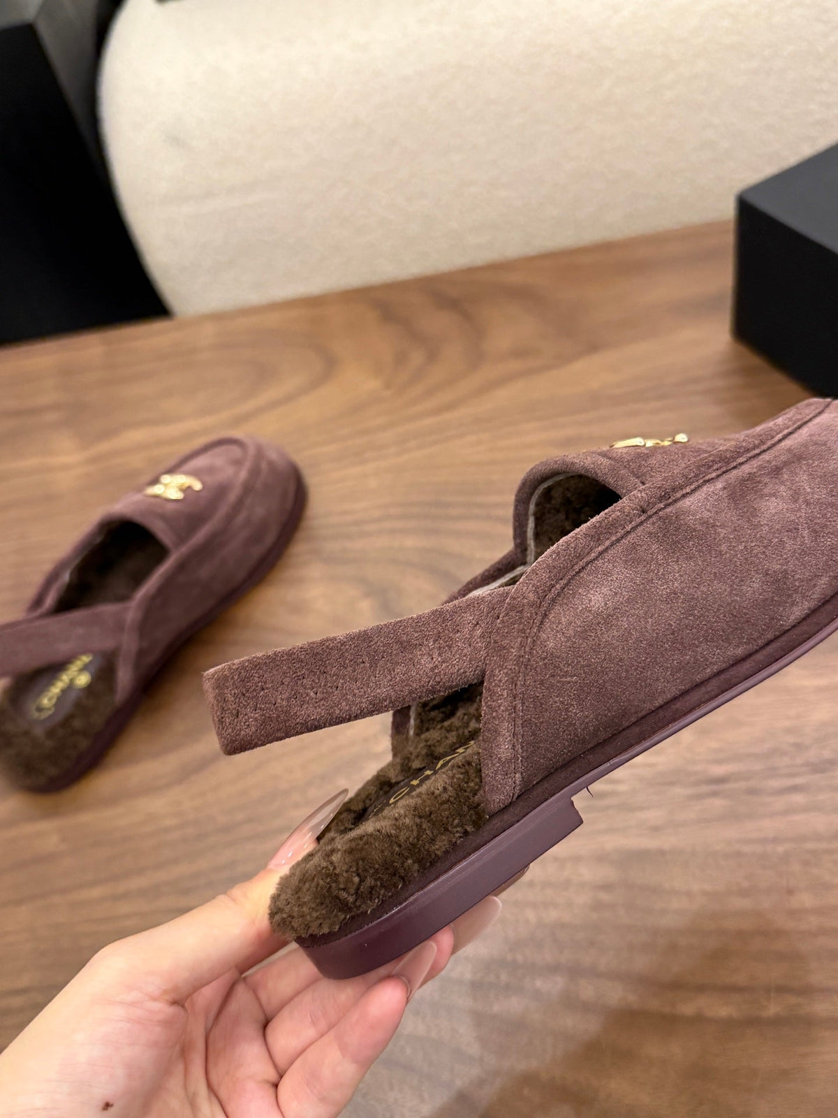 CC 26s Slingback Loafers Taupe Suede Shearling 122674