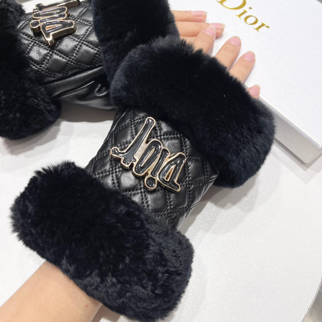 FINGERLESS GLOVES IN BLACK RABBIT FUR AND LAMBSKIN 113716