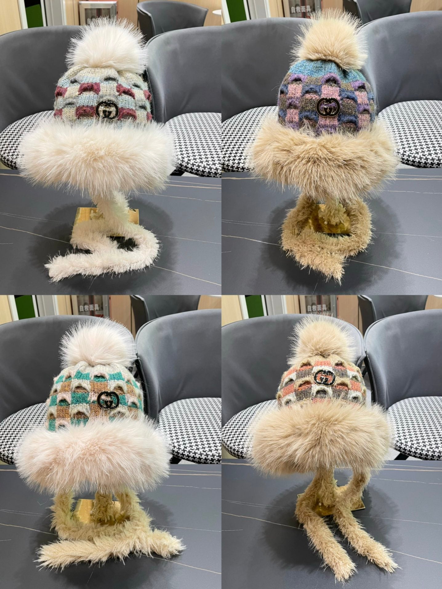 BEANIE HAT IN COLORFUL WOOL AND RABBIT FUR 392116