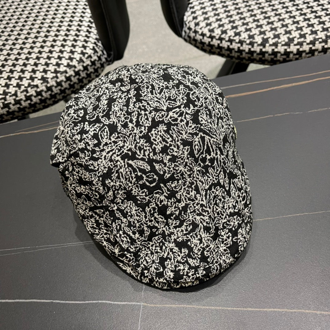 BAKER BOY CAP IN BLACK MIX WHITE FABRIC 431519