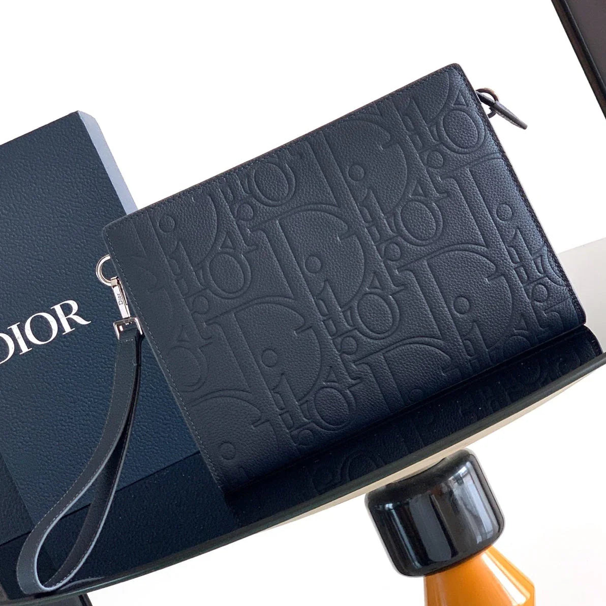 Dior 2026 A5 Triangle Pouch 27cm Navy Grained Calfskin 355418