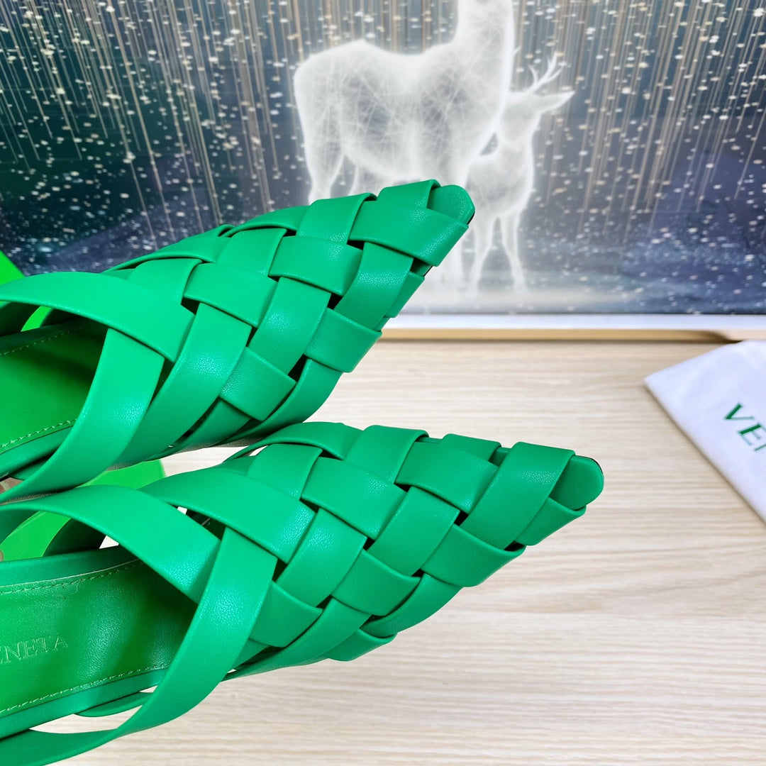 BV 26s Alfie High Mules Emerald Green Woven Calfskin
