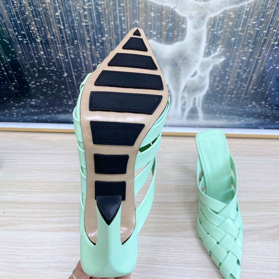 BV 26s Alfie High Mules Green Mint Woven Calfskin
