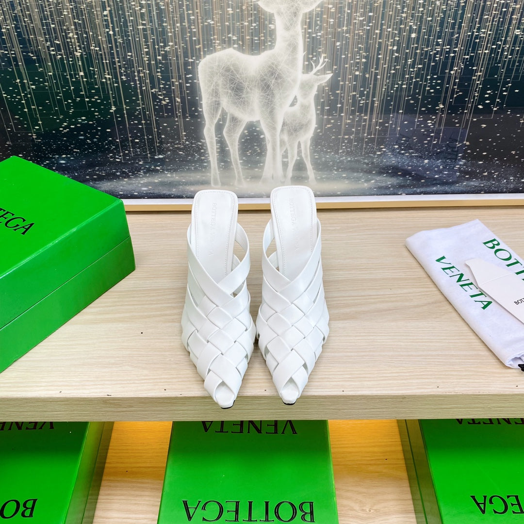 BV 26s Alfie High Mules White Woven Calfskin