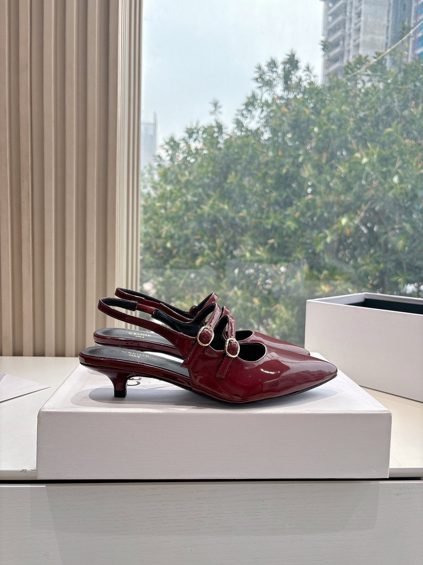 CELINE Slingback Red Patent Leather 285947