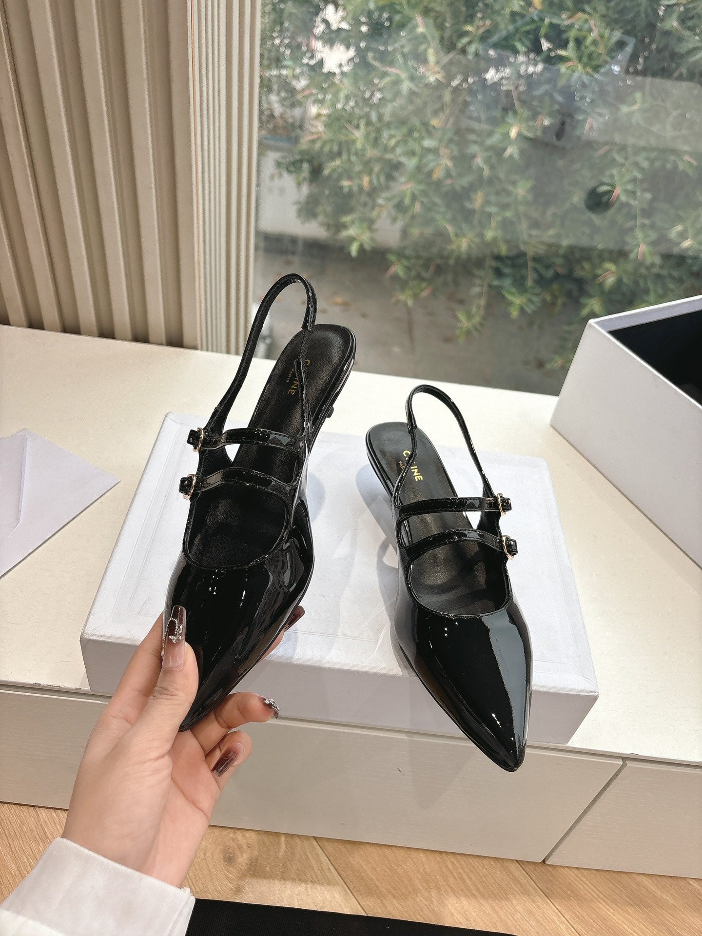 CELINE Slingback Black Snake Embossed Leather 285948