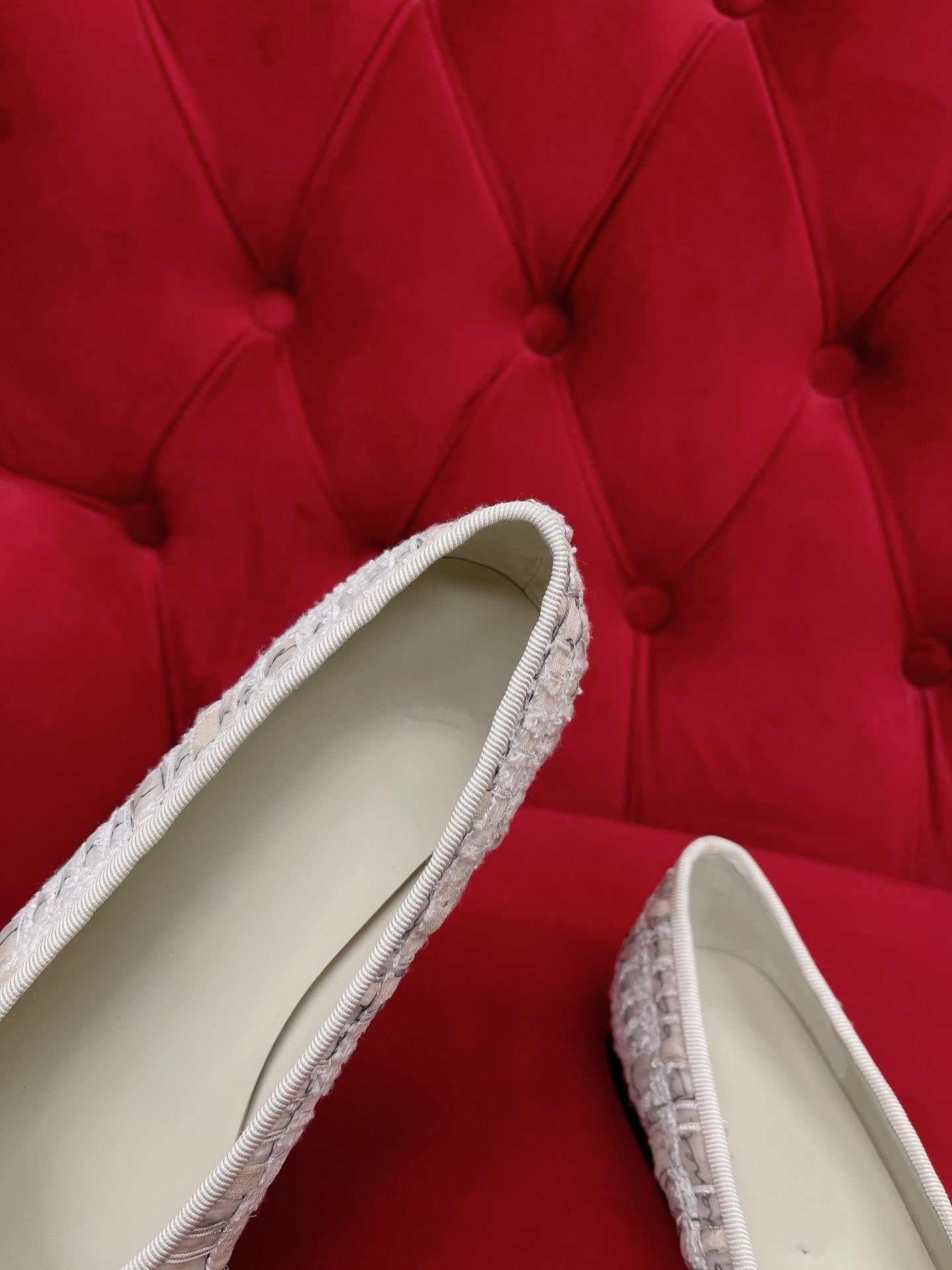 ballet flat white black tweed lambskin