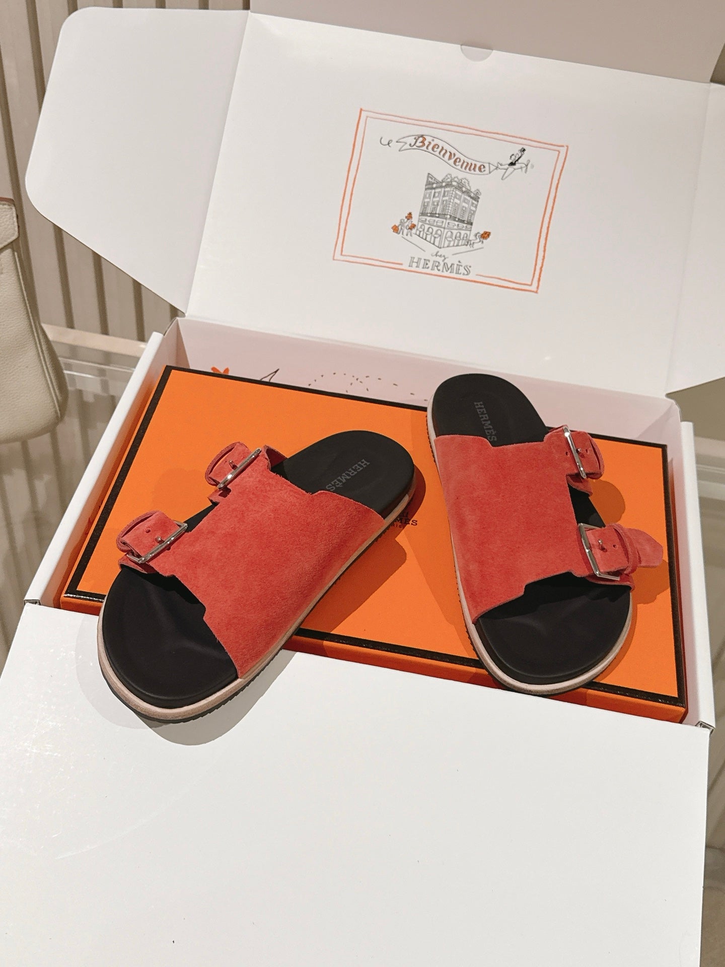HM 26s Double Buckle Birkenstock Sandals Orange Suede 968907