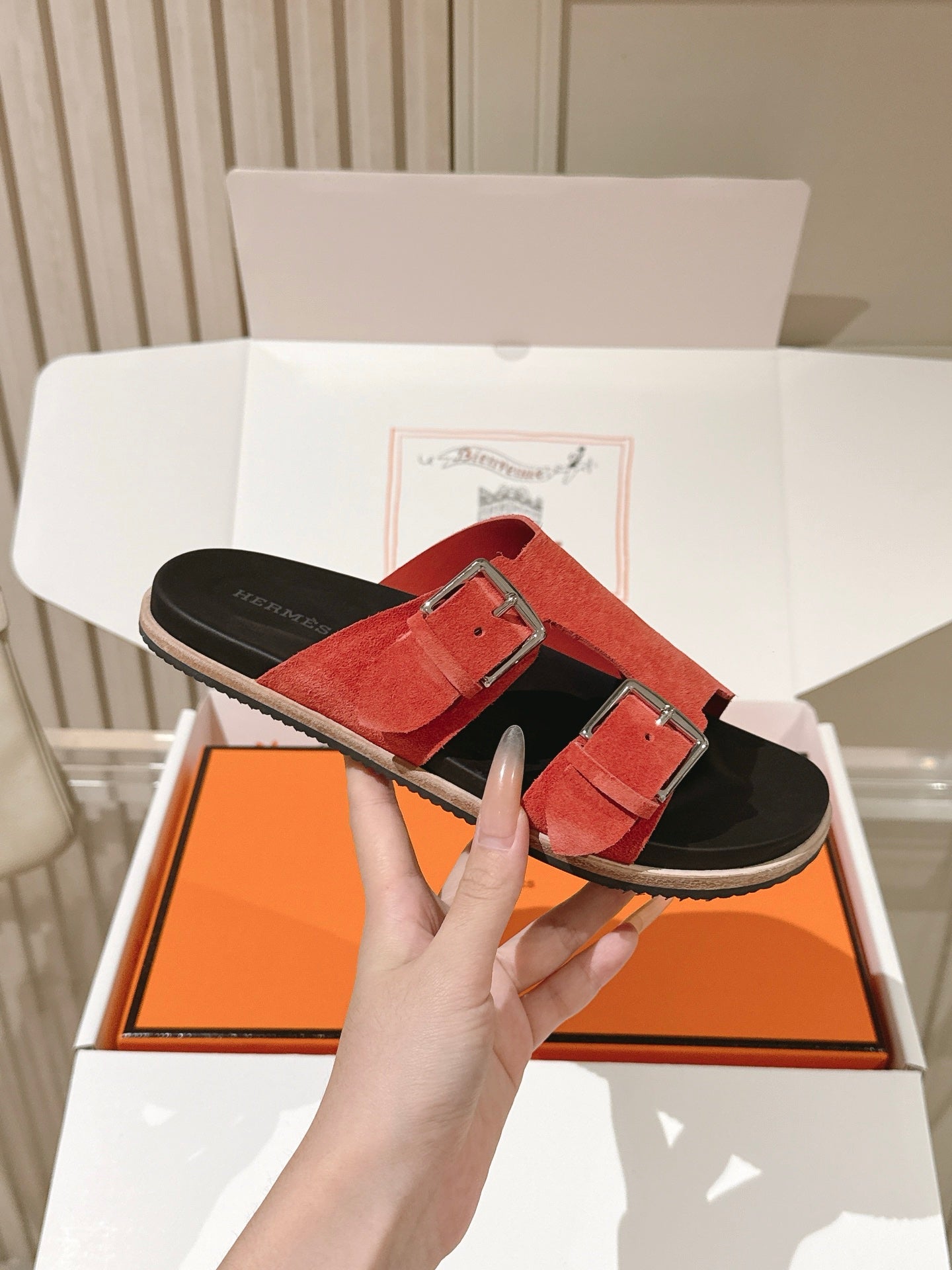 HM 26s Double Buckle Birkenstock Sandals Orange Suede 968907