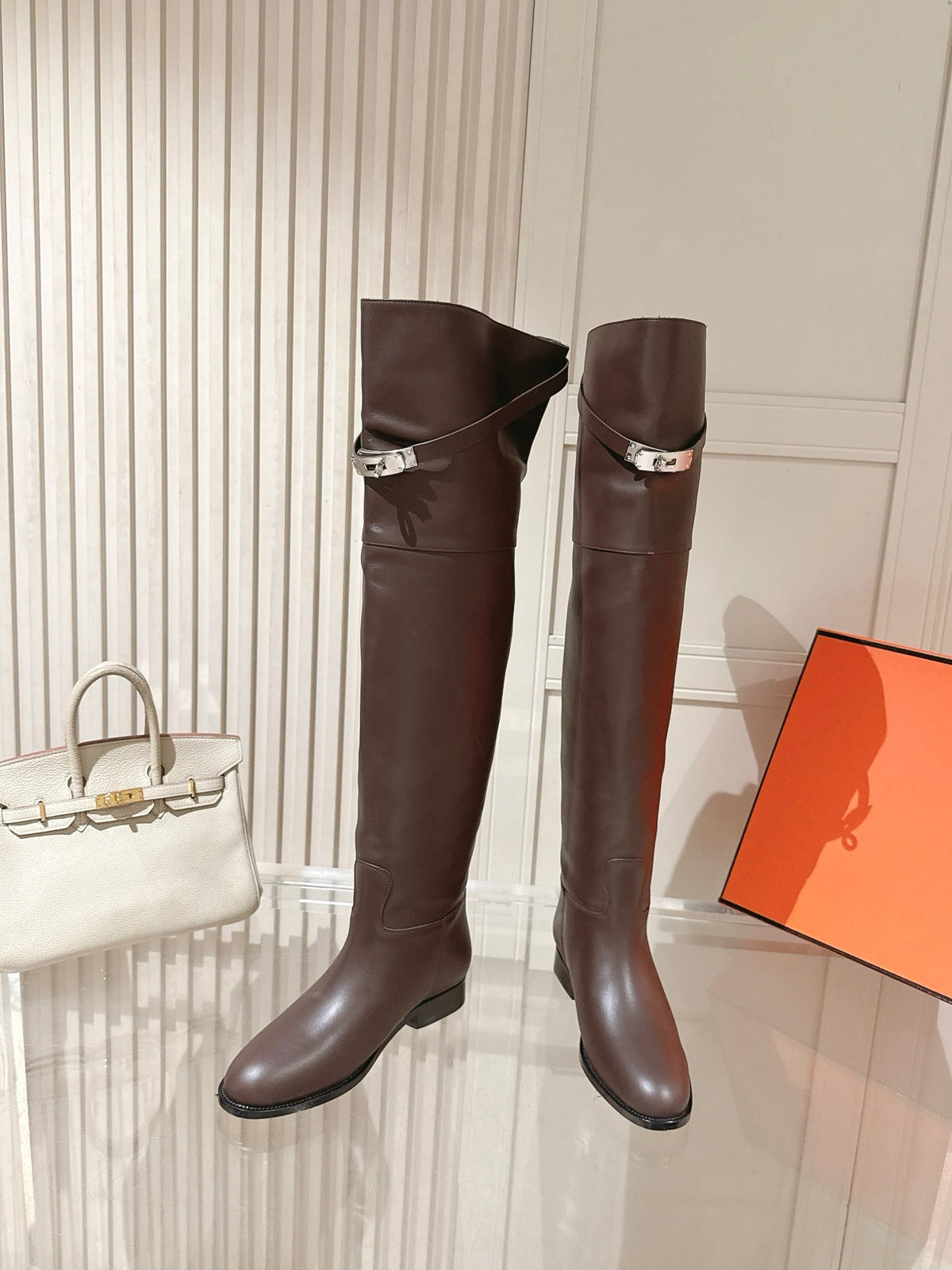 HM 26S Over the Knee Boots in Dark Brown Calfskin