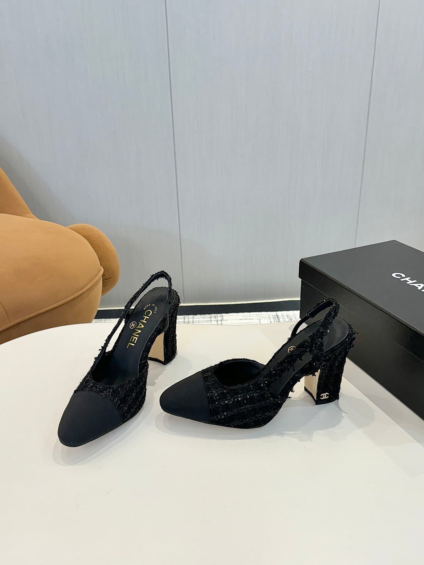 cc 25c slingback 90 black tweed black grosgrain 233621