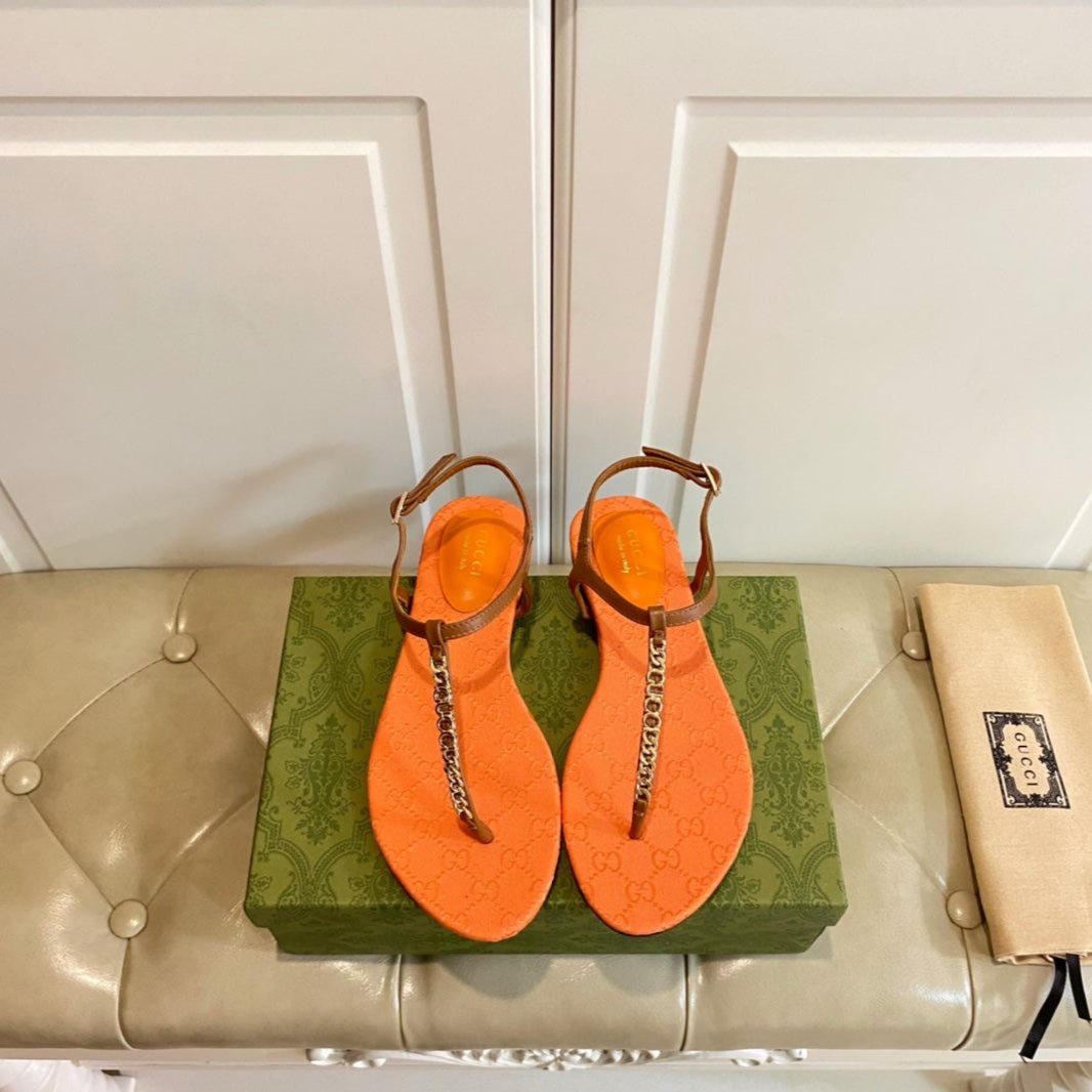 GG 26s Signorina Thong Sandals In Orange Mix Brown Sheepskin