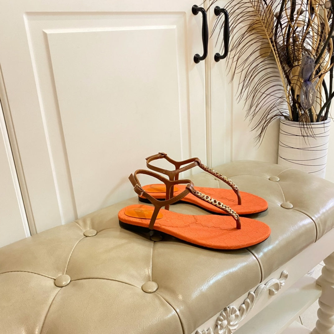 GG 26s Signorina Thong Sandals In Orange Mix Brown Sheepskin