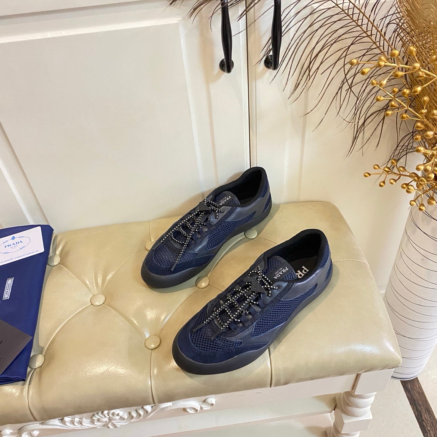 Prada 26s Lace Up Sneakers Chunky Sole In Blue Tech Fabric And Mesh