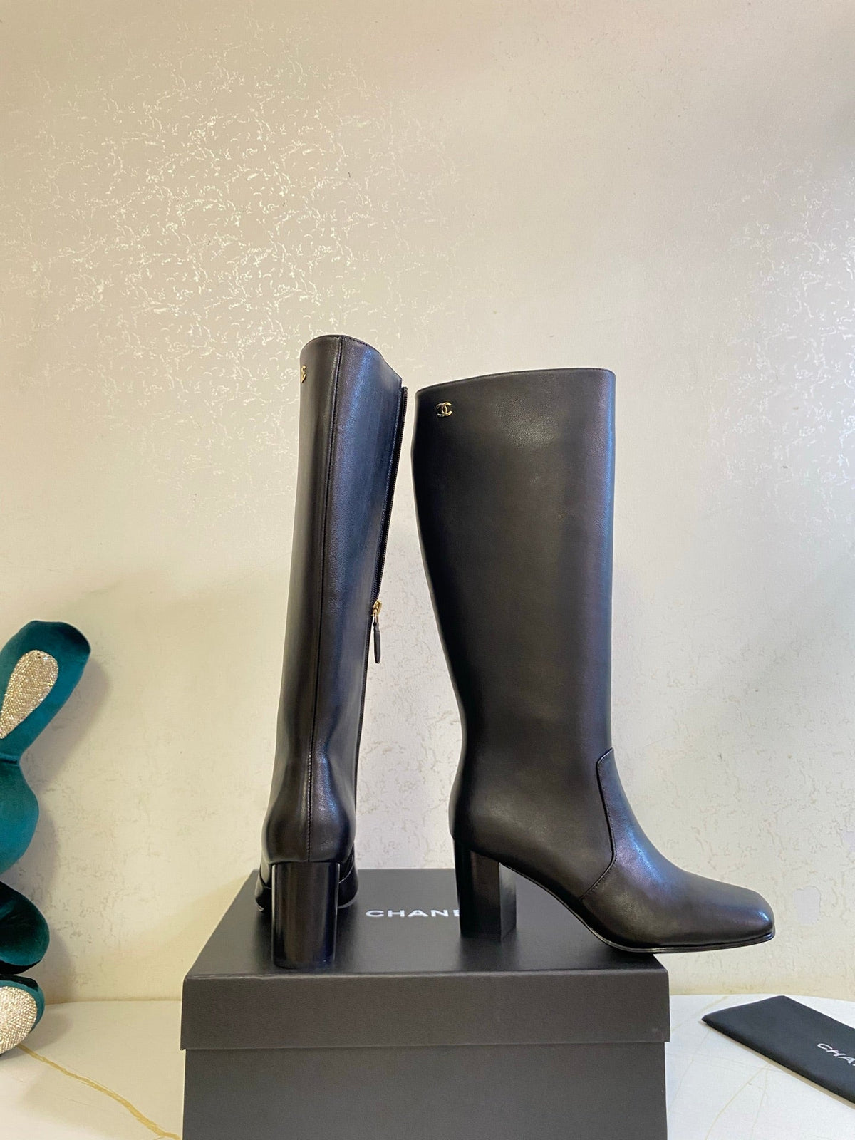CC 26s High Boots 7.5cm Knee High Boots Black Calfskin 126168