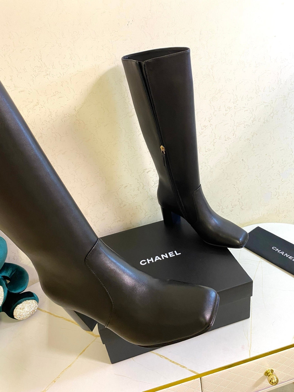 CC 26s High Boots 7.5cm Knee High Boots Black Calfskin 126168