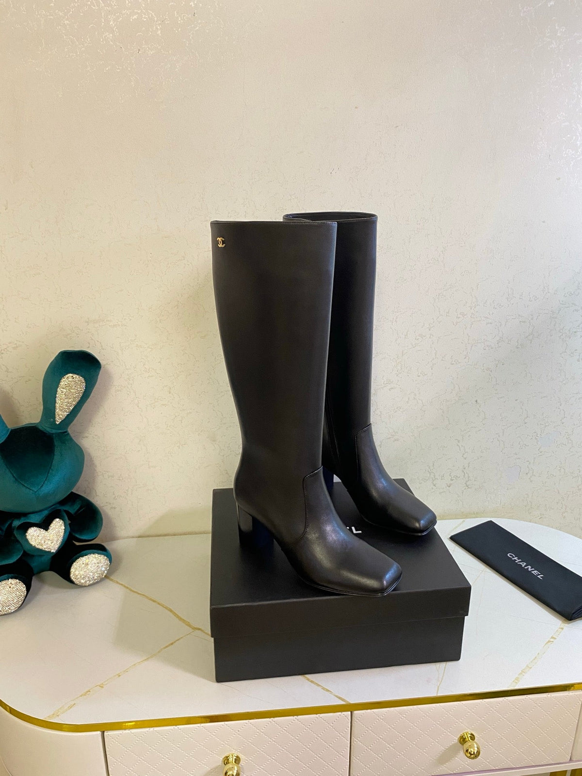 CC 26s High Boots 7.5cm Knee High Boots Black Calfskin 126168