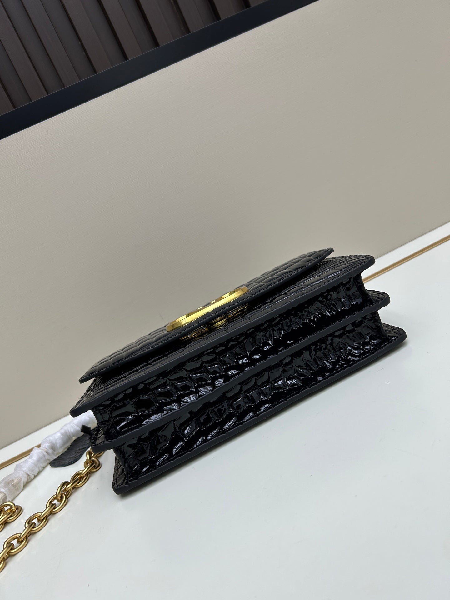 Valentino Vain Shoulder Bag Black Embossed Leather Pattern