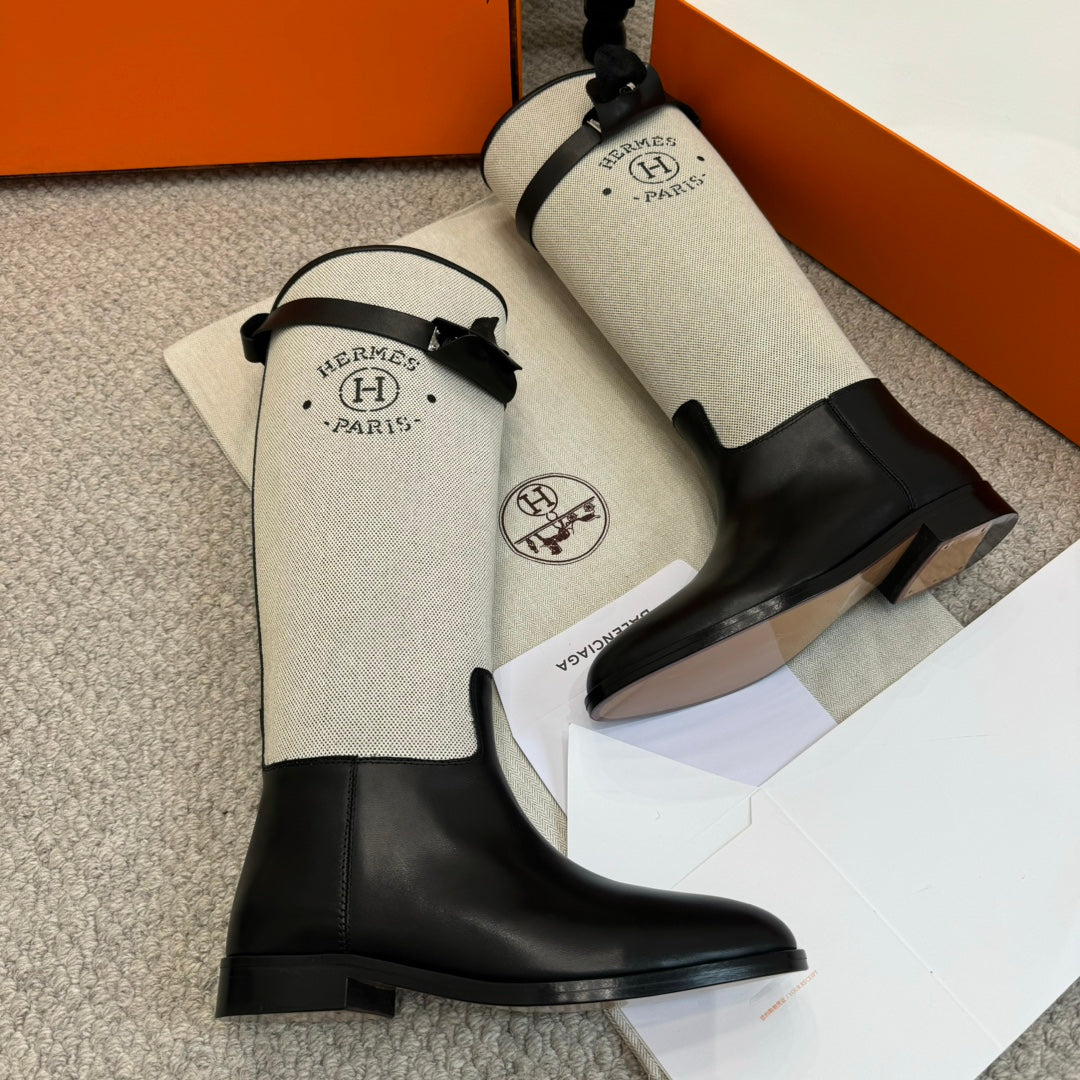 HM Jumping Boot In White Mix Black Calfskin And Burlap 973841