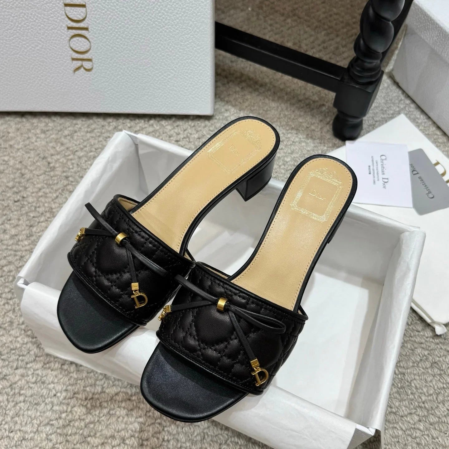 Dior 2026 Cannage Heeled Slide Sandal 4.5cm Sheepskin 932161