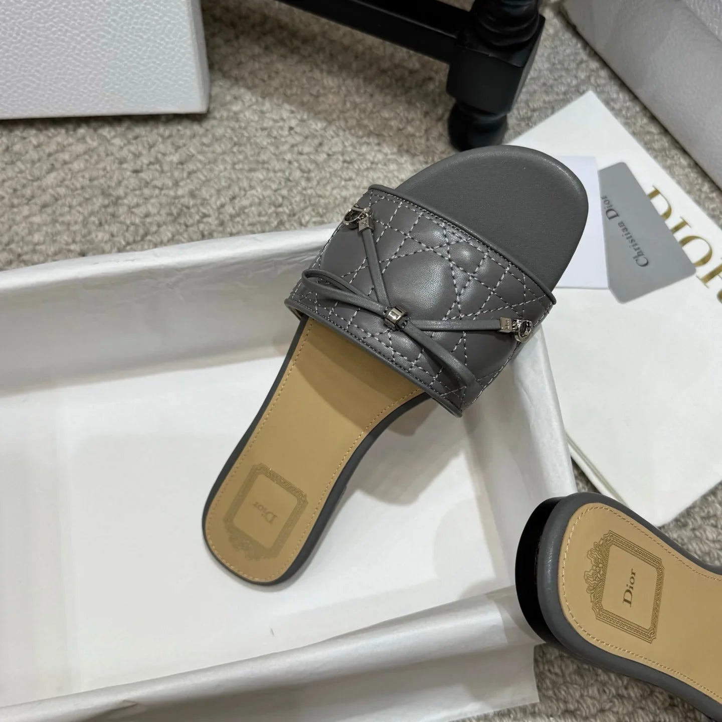 Dior 2026 Cannage Heeled Slide Sandal 1.5cm Sheepskin 932161