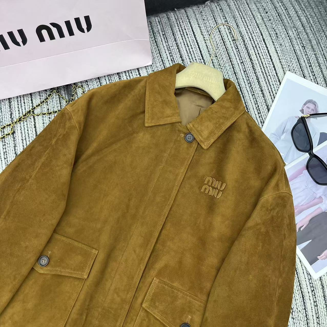 Miu Miu 25 Suede Jacket Brown Yellow 302349