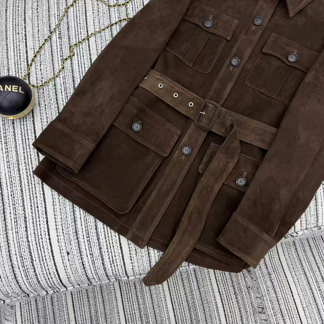 Ralph Lauren Coat Coffee Brown Suede Lambskin 342675