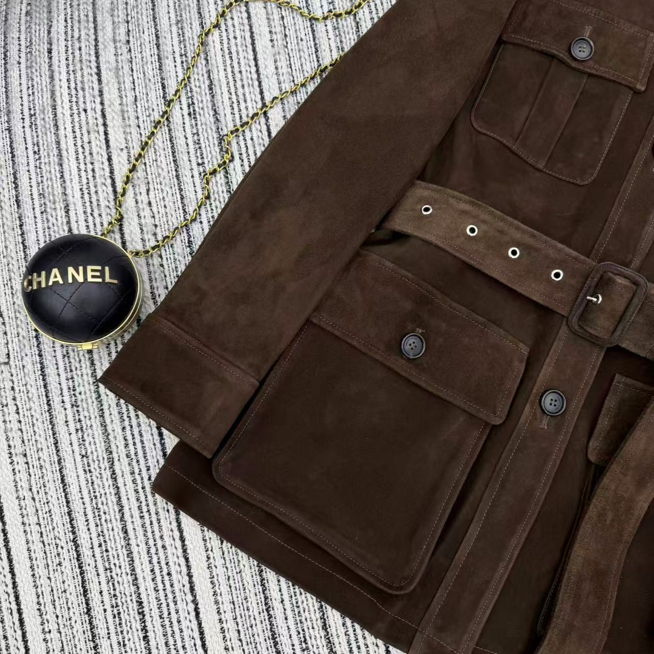 Ralph Lauren Coat Coffee Brown Suede Lambskin 342675