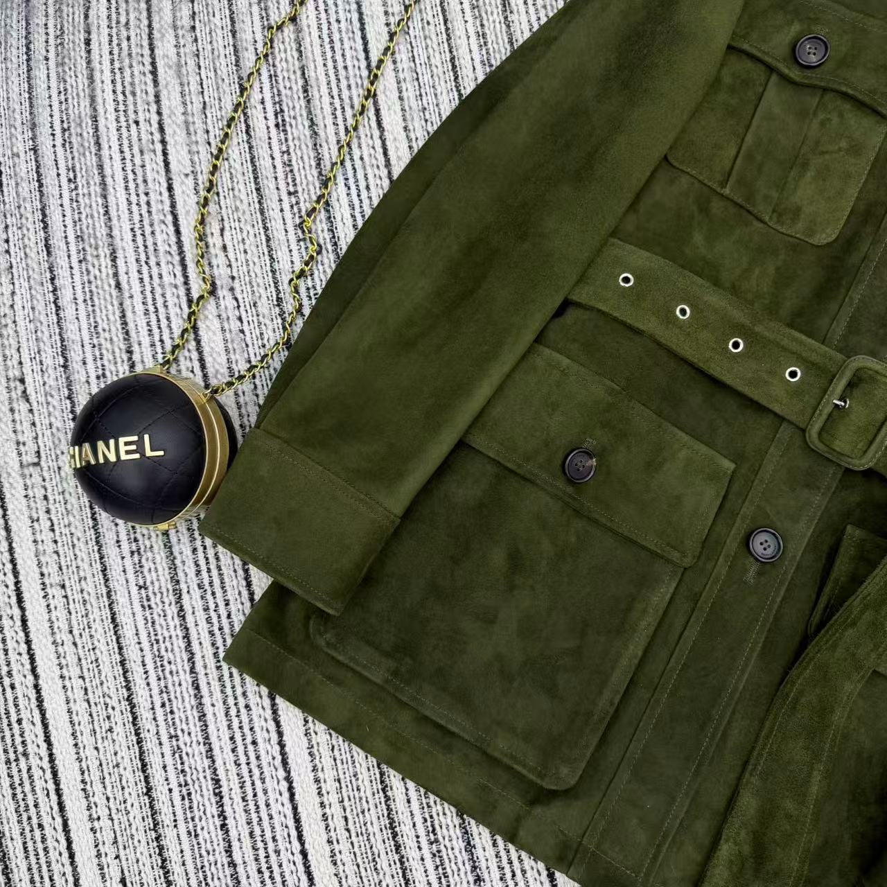 Ralph Lauren Coat Army Green Suede Lambskin 342674