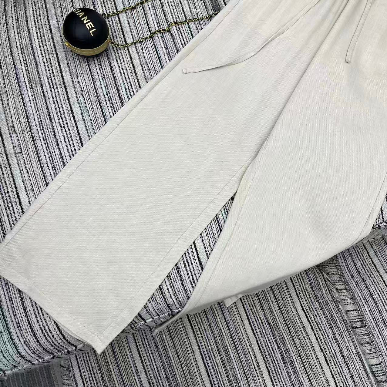 MM6 Waist Wide-Leg Suit Trousers Beige Linen 387969