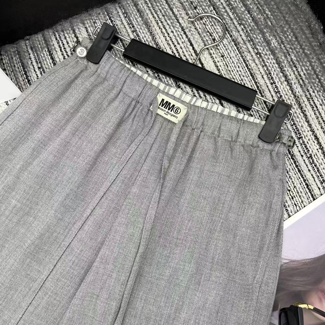 MM6 Waist Wide-Leg Suit Trousers Grey Linen 387968