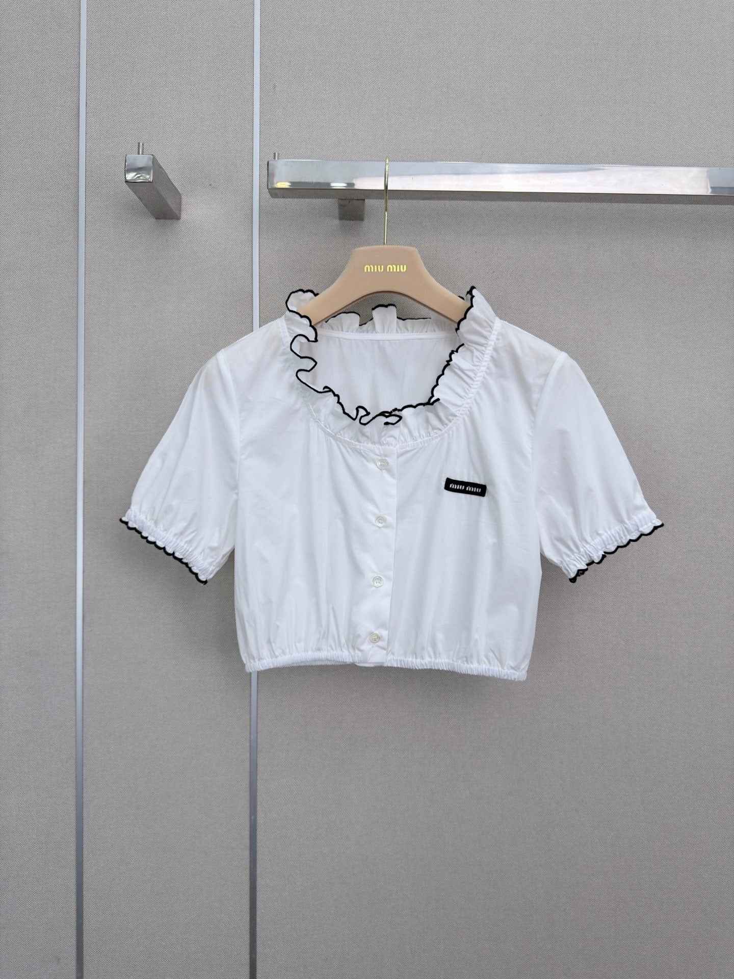 Miu Embroidered Poplin Crop Top White Cotton