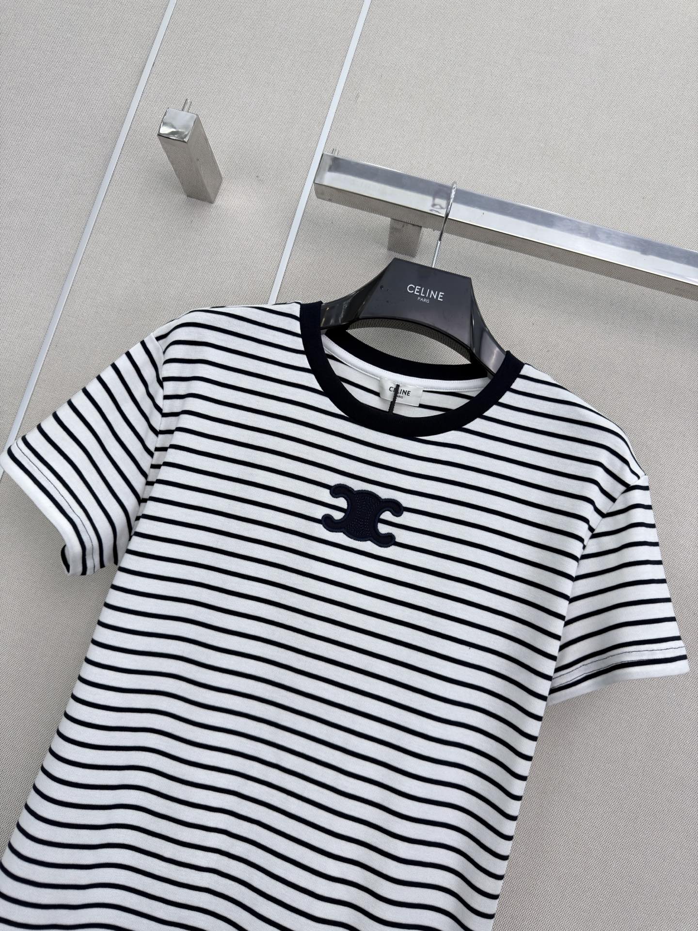 Celine T-Shirt In White And Black Stripes Polyester Fiber