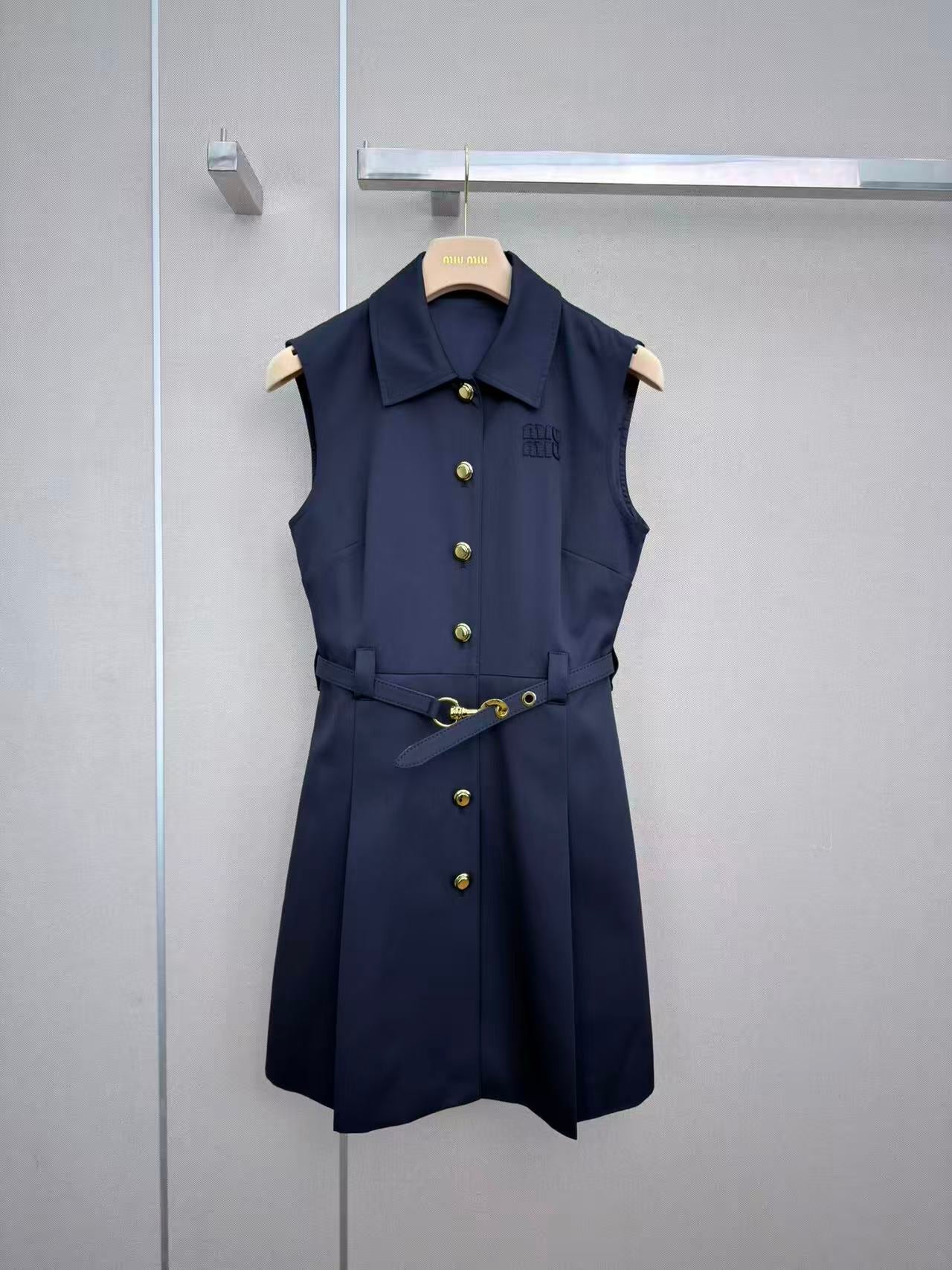 Miu 26s Poplin Mini-Dress Navy Cotton 394270